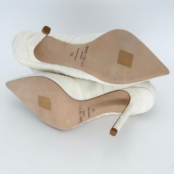 JIMMY CHOO Lavish 100 Glitter Satin Heels EU 38 US 7-8 Ivory White Bridal Pumps - Picture 7 of 9